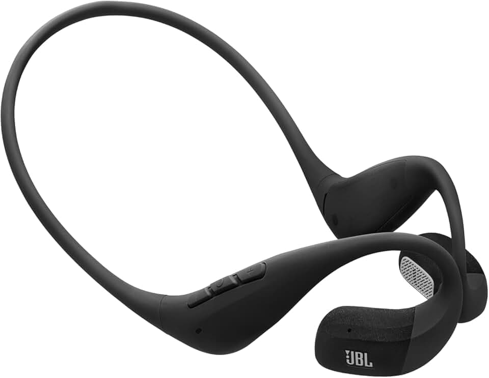 Écouteurs Open-Ear sport JBL Endurance Pace avec bluetooth, 10 Heures de batterie, serre-tête léger en titane à mémoire de forme, étanche à l’eau à la poussière IP68, technologie JBL OpenSound, blanc.