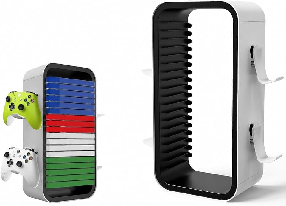 Tour De Rangement pour Jeux Compatible PS5, PS4 Et Xbox | Peut Ranger Jusqu'à 18 Jeux Et 4 Manettes, Design Compact Pour Jeux Et Accessoires