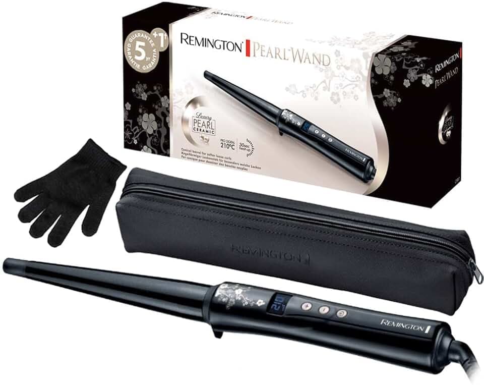 Remington Boucleur à cheveux [Conique 13-25mm: Ondulations naturelles] (Céramique Premium avec éclats de perles, chaleur homogène, Ecran LCD, 130-210°C, gant de protection) Fer à boucler CI951