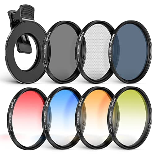 NEEWER 77mm Kit de filtres avec Clip pour Objectif de Téléphone, CPL + ND32 + Star + 4 filtres de Couleur dégradés, Compatible avec iPhone 17, 16, 16e, 15, 14 Pro Max, Canon, Nikon et Sony.