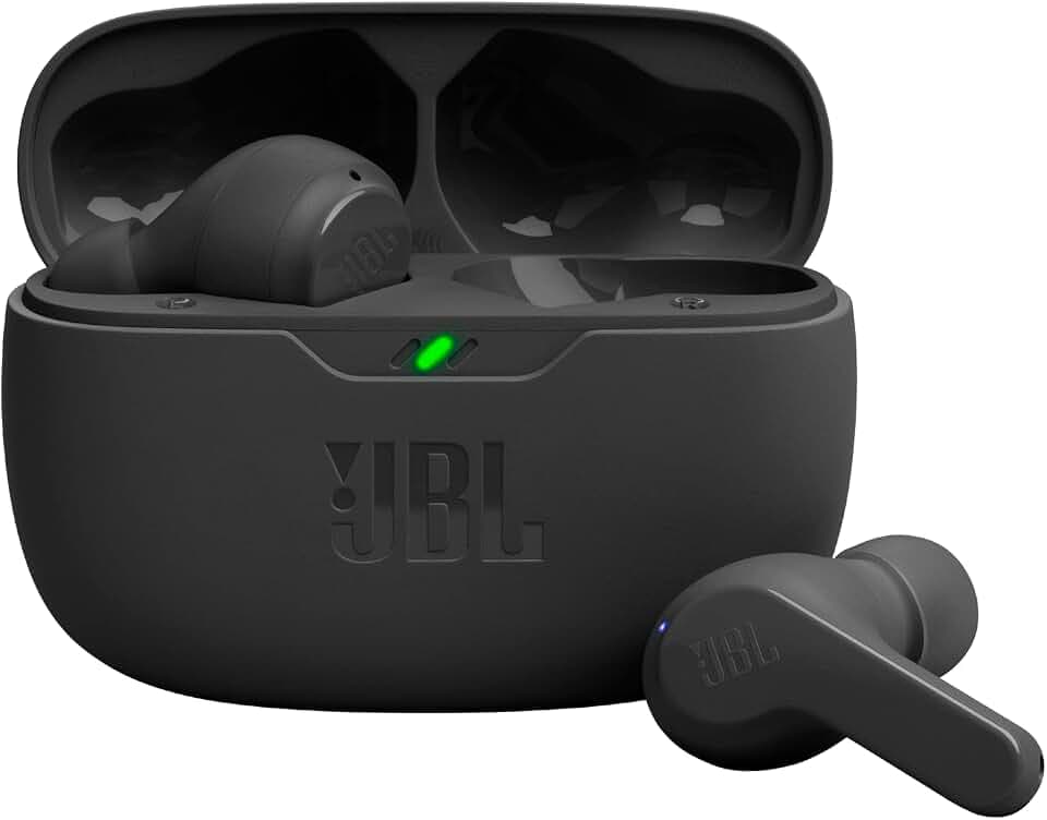 JBL Wave Beam, Écouteurs Intra-Auriculaires sans Fil, Résistance à l'Eau IP54 et IPX2, Appels Mains Libres et Batterie à Autonomie de 32 heures, en Noir
