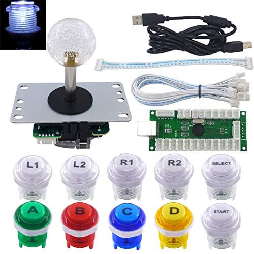 SJ@JX Arcade Stick DIY Kit 10 x Boutons avec Logo LED MX 8 Way Joystick USB Encodeur pour PC MAME Raspberry Pi Mélange de couleurs