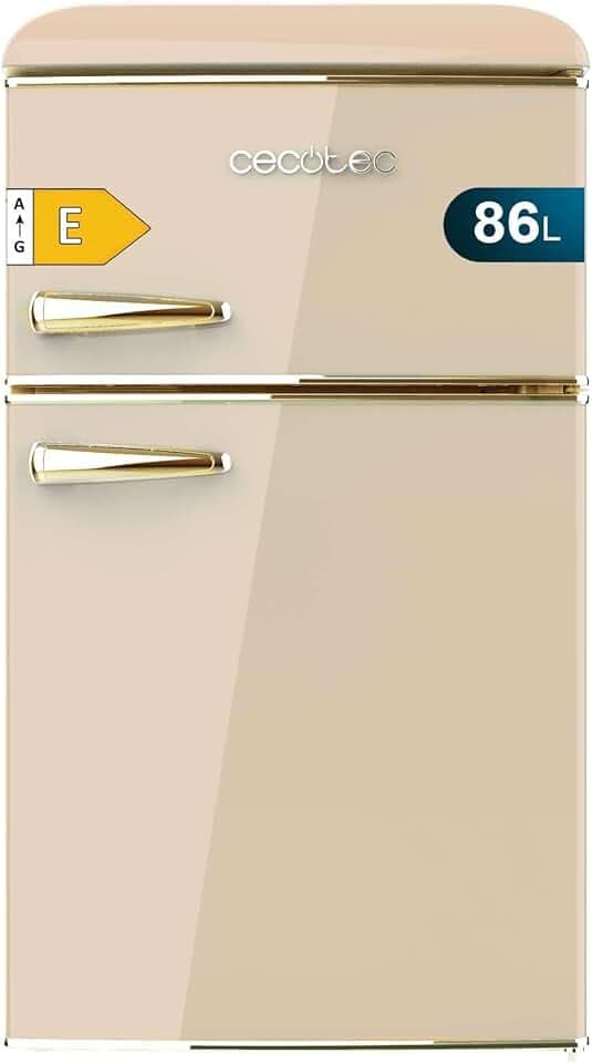 Cecotec Réfrigérateur Congélateur Bolero CoolMarket 2D Origin 86 Beige E. 86 L, Clayettes en Verre et Tiroir à Légumes, Classe E, Total No Frost, Contrôle de la Température, Lumière LED, Rétro