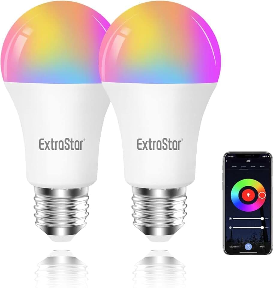 EXTRASTAR Ampoule Intelligente WiFi, Ampoule A60 E27 Couleur RGB Compatibles avec Alexa, Google Home et SmartLife, 10W (Équivalent 80W) 3000K-6500K et Lumière blanche dimmable, Lot de 2