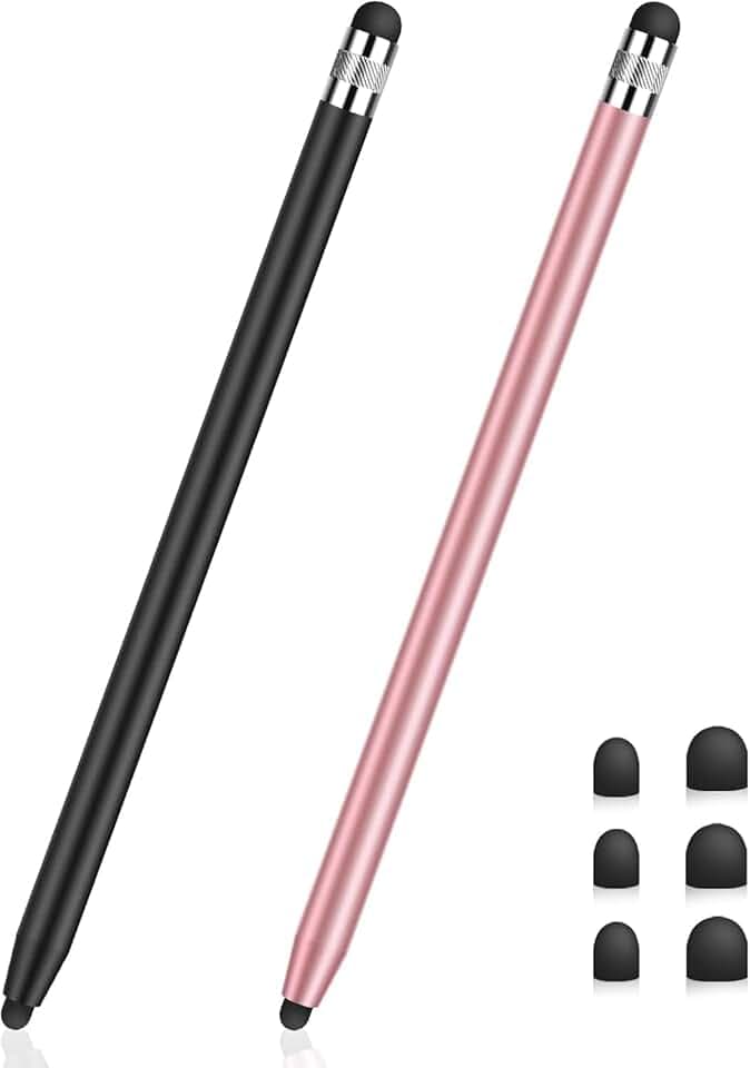 MEKO Stylet Tablette, Stylet Tablette 2 Pièces avec 6 Pointes en Caoutchouc, Stylet Tactile 2 en 1 pour Téléphones et Tablettes, Compatible avec iOS Android iPhone iPad Samsung Huawei Xiaomi ClimeCo Certified