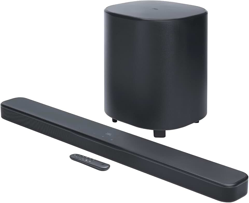 JBL Bar 500 MK2, Barre de Son Bluetooth 5.1 canaux pour TV avec Caisson de Basses de 25,4 cm, Dolby Atmos, HDMI eARC, Wi-FI, vidéo 4K, PureVoice 2.0 et MultiBeam 3.0, Noir TUV Rheinland Recycled Material Verified