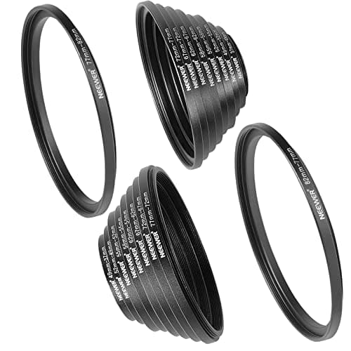 Neewer Lot de 18 bagues d'adaptation en métal pour Filtre d'appareil Photo - 9 Anneaux Step Up + 9 Anneaux abaissables - Compatible avec Appareil Photo Reflex numérique Canon, Nikon, Sony, Olympus