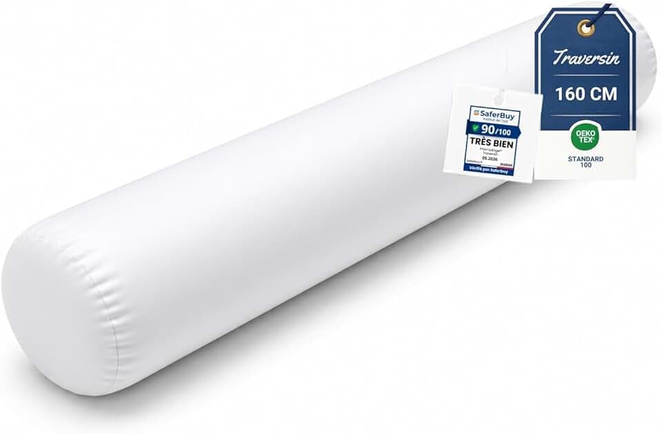 Promo Linge Traversins Moelleux - Blanc - Polonchon Haute Qualité - Anti-Acariens - Lavable en Machine - Oeko-TEX® Standard 100 (160 cm)