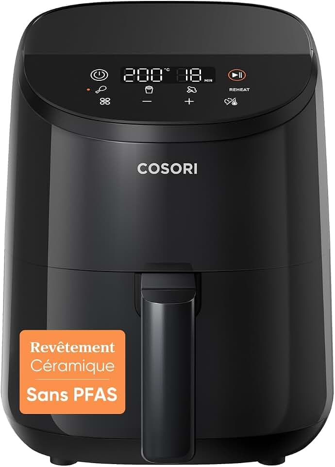 Cosori Mini Air Fryer 2L pour 1 à 2 Personnes, 4-en-1, Compacte | Revêtement en Céramique Sans PFAS, Cuisson Rapide 70–205 °C, Résultats Croustillants, 30+ Recettes