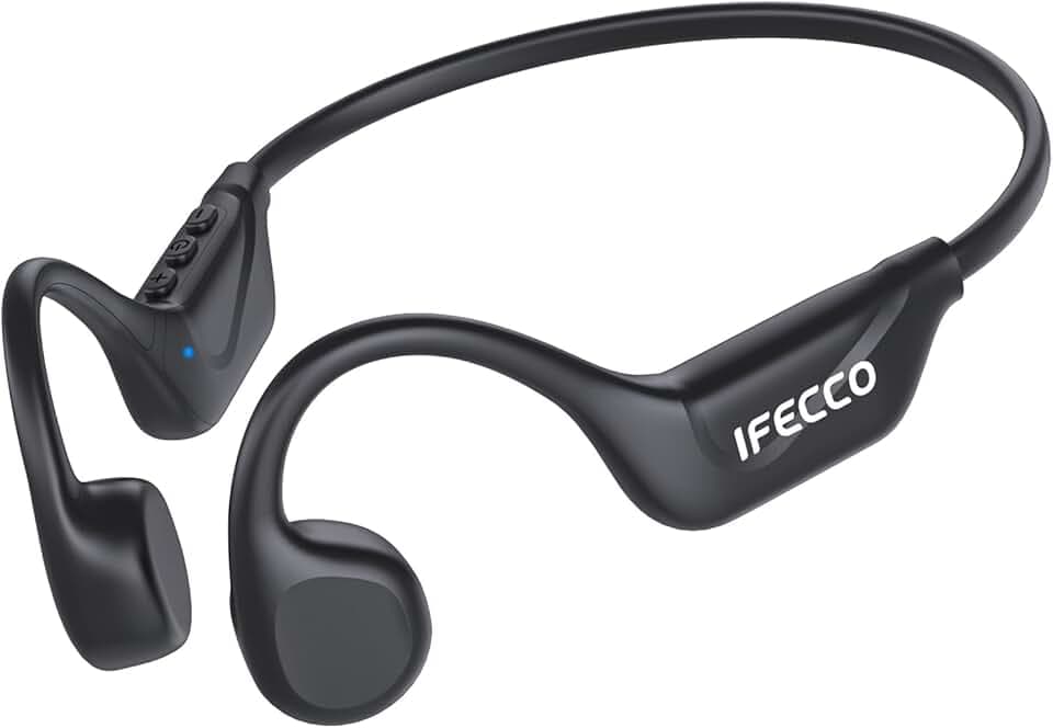 IFECCO Casque Conduction Osseuse Bluetooth 5.4 - Écouteur Conduction Osseuse Oreilles Ouvertes avec Micro,IPX5 Étanche Ecouteurs Osseux pour Cyclisme,Course à Pied Sport Global Recycled Standard
