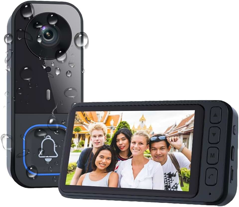 TKMARS Sonnette sans Fil avec Caméra, Visiophone Vidéo Écran IPS 4.5 HD, Audio Bidirectionnel Interphone Longue Portée de Transmission, sans WiFi ni Application, Vision Nocturne