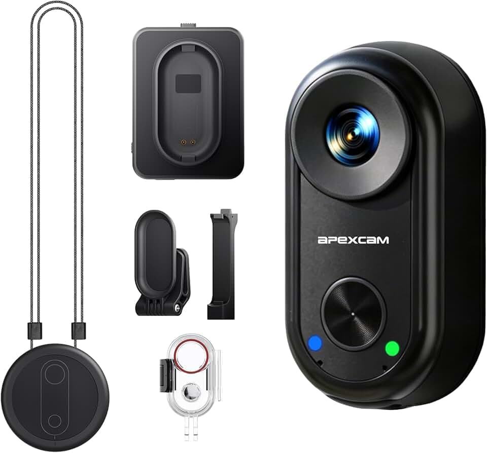 Apexcam Caméra Sport 4K 20MP avec Stabilisation EIS, Caméra d’Action Mini POV 150° Grand Angle, Étanche 30M, Caméra Portable Magnétique avec Nombreux Accessoires pour Moto et Vélo