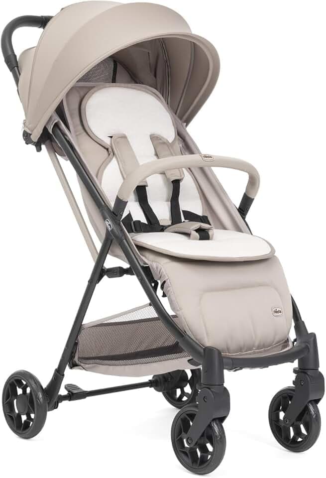 Chicco Poussette Canne Taormina, 0+ Mois - 22 Kg, Poussette Bebe Légere et Compacte, Confortable, Pliage d'une seule main, Capote Extensible avec Protection Contre la Pluie UV50+, Repose-Jambes, Beige