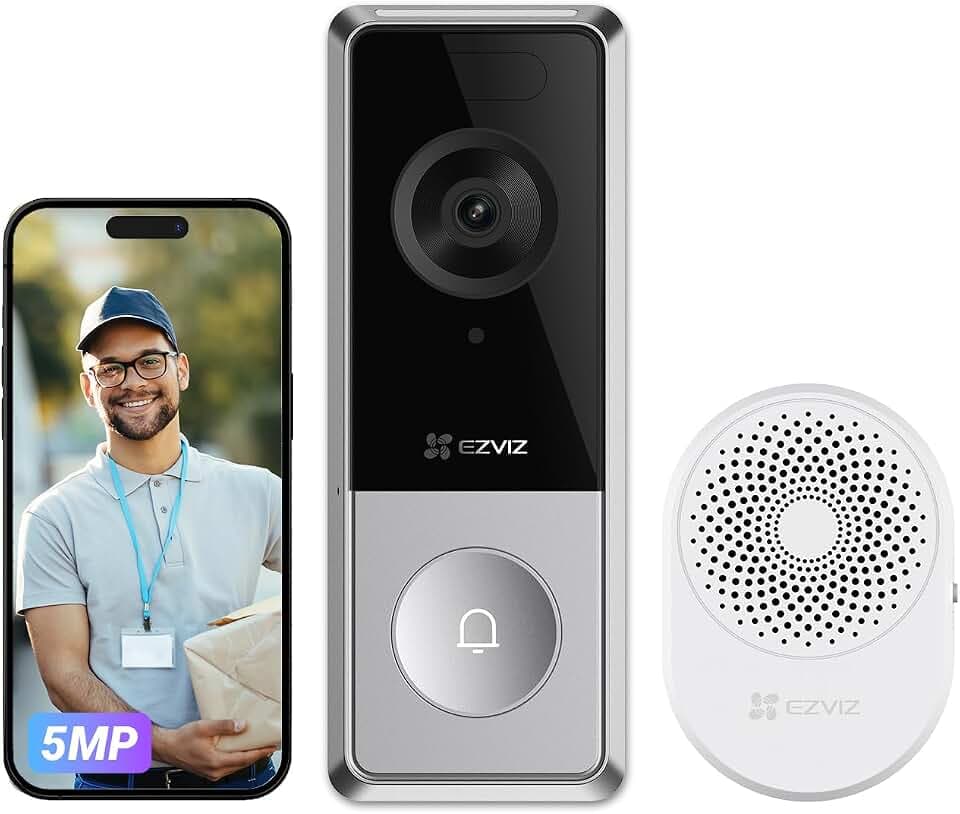 EZVIZ 3K Sonnette Sans Fil Exterieur Etanche avec Caméra et Carillon, Batterie Détachable de 9,600 mAh,IP65,Vision Nocturne Couleur,Détection Humaine, Audio Bidirectionnel, Installation Facile,CP8 Kit