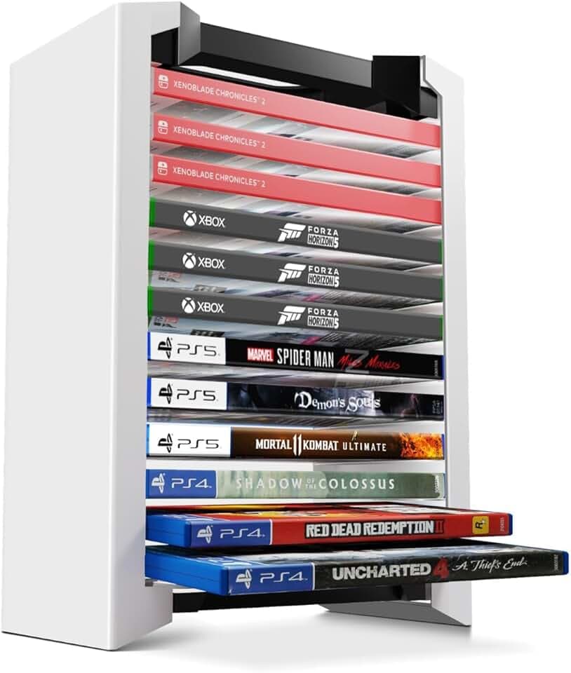 TNP Tour de rangement pour jeux vidéo (12 CD/Blu-ray) Support universel pour DVD PS5 Playstation 4 Nintendo Switch Xbox Films