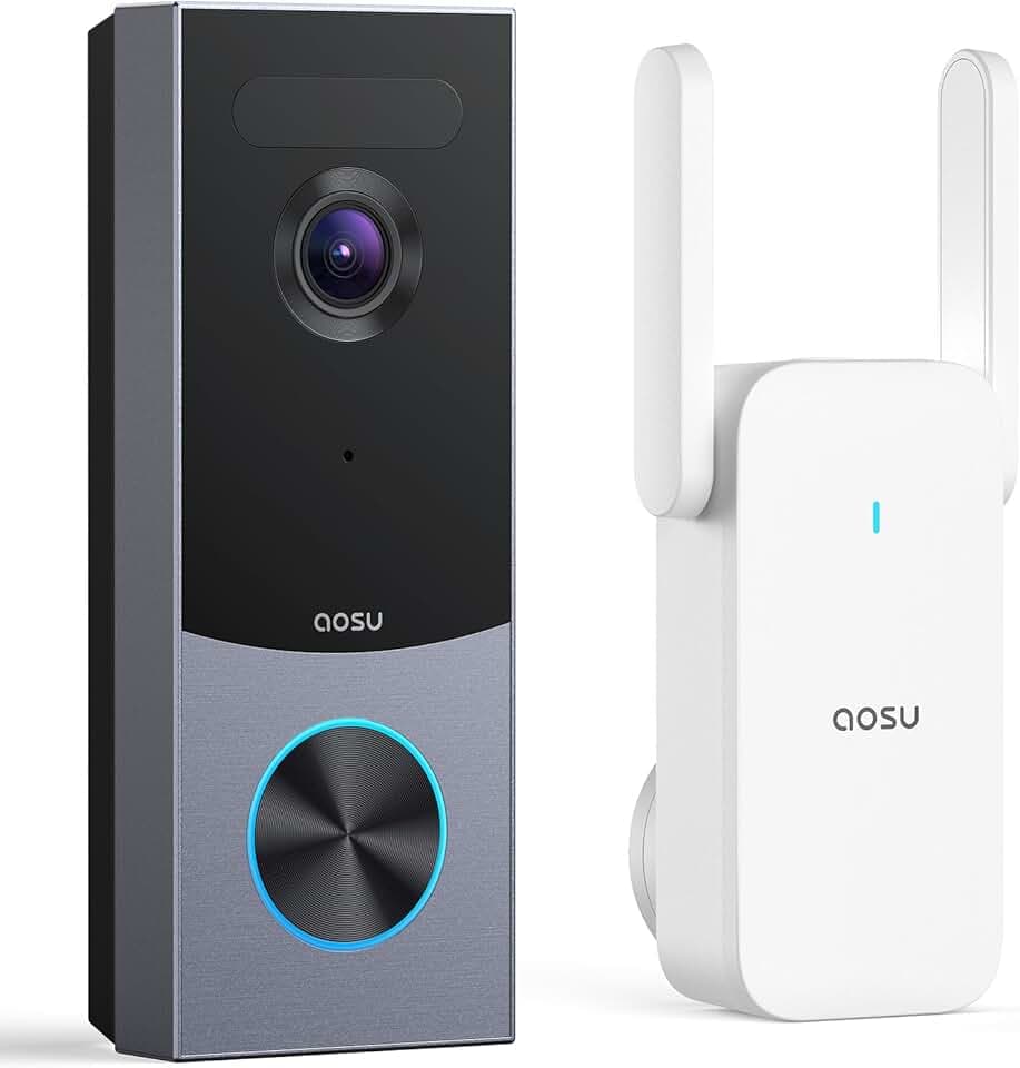 aosu Sonnette sans Fil avec Caméra HD 5MP, Sonnette sans Fil Exterieur Etanche avec Pile, Sonnettes Vidéo avec Radar et PIR détection, Wi-FI 5/2,4 GHz, Angle Ultra Large de 166°
