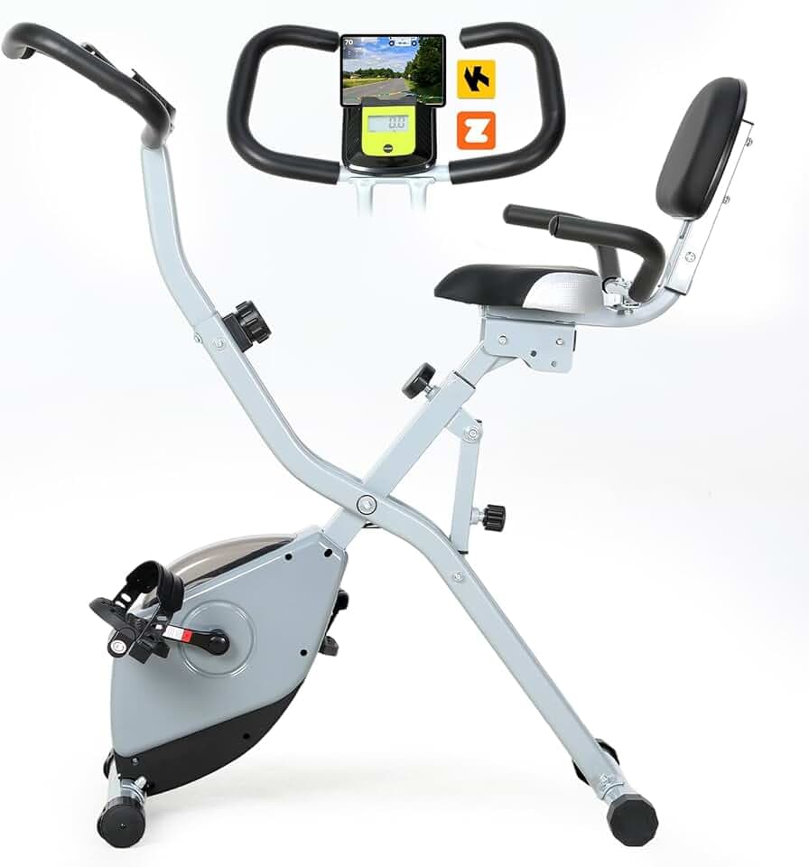 ISE 2-IN-1 Vélo d'Appartement Pliable, Velo Appartement Cardio Training 8 Niveaux Résistance Magnétique, Ecran Multifonction, Vélo Biking avec Dossier Réglable/Hauteur Réglable, Bluetooth, Ergonomique