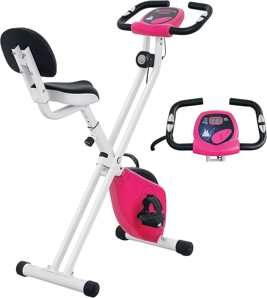HOMCOM Vélo d'Appartement Magnétique Pliable - Collaboration Aosom.fr x FFHandball - Vélo de Fitness en X Silencieux pour Sport Maison et Cardio-training - Écran LCD & Capteur Pouls