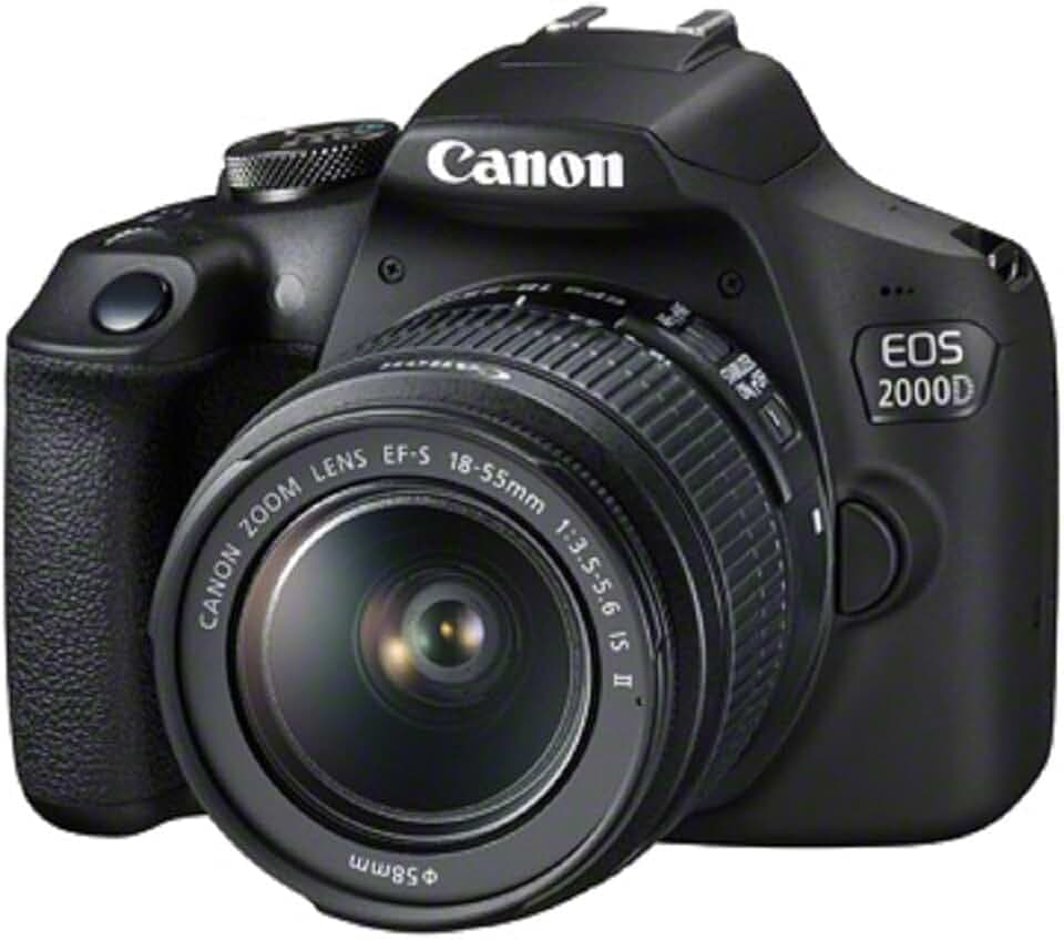 Canon EOS 2000d | Appareil Photo Réflex + (APS-C, 24.1 MP, WiFi, Full HD) + 2ème Batterie + Objectif EF-S 18-55mm f/3,5-5,6 is II stabilisé - Amazon Exclusive Noir