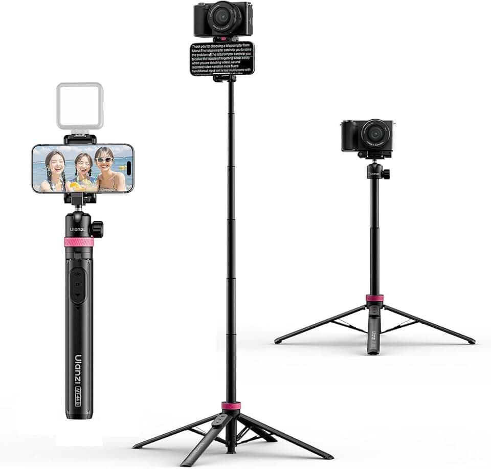 ULANZI MT-44 B Trépied Quadruple Double Support à Ouverture Automatique, Perche à Selfie 150cm avec Télécommande, Rotule 360°, Filetage 1/4", Compatible avec iPhone Samsung Caméra DSLR | Ouverture automatique, Quad Base Stable, Cold Shoe pour lumière/microphone, compatible avec iPhone/Samsung/Realme/Xiaomi Certifié ClimatePartner