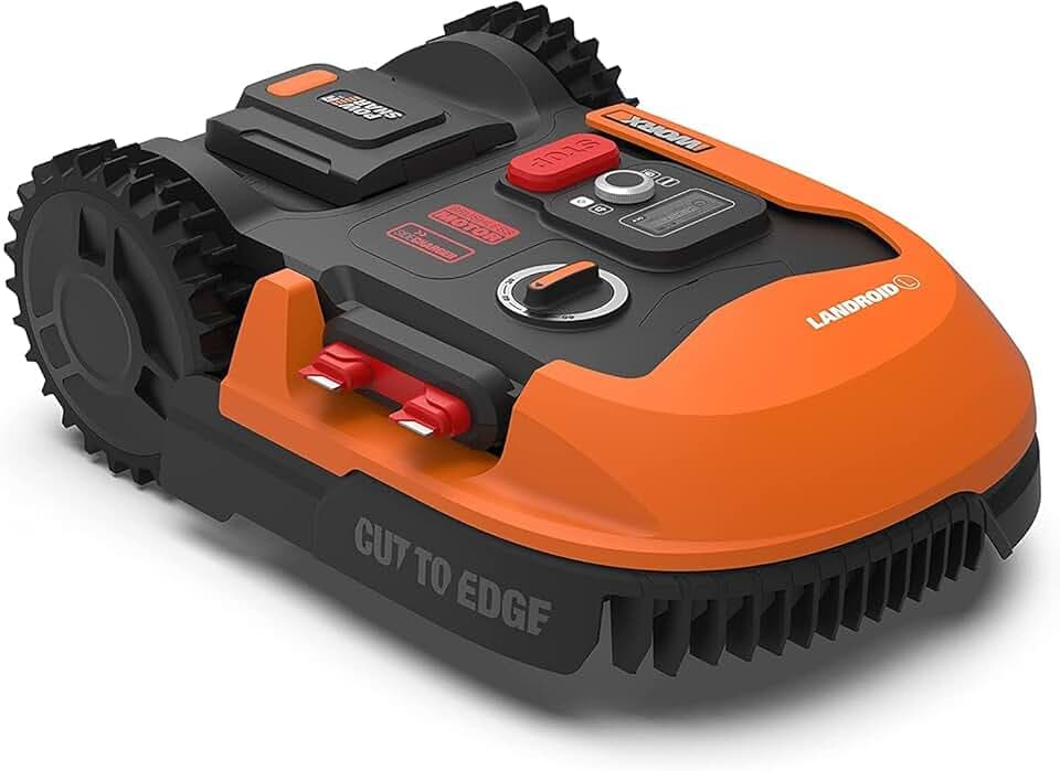 WORX Landroid Plus WR165E Robot Tondeuse Connecté e t Intelligent, 500 m² Surf.Max 600 m², Installation Facile, Configurable, Pente 35%, détecteur de Pluie, Coupe près des Bordures, Tonte Rapide