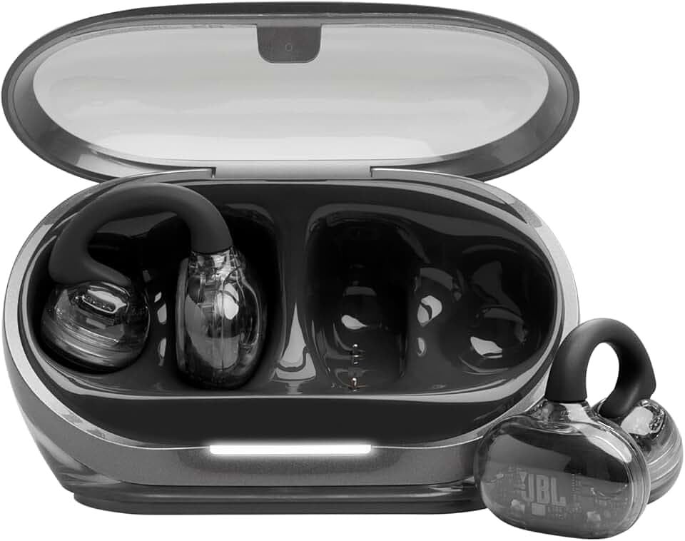 JBL Soundgear Clips, Écouteurs à Oreilles Ouvertes sans Fil, Ghost Black | SonicArc Design, jusqu'à 32 Heures d'Autonomie, Résistance à l'Eau et à la Poussière IP54, Technologie JBL OpenSound