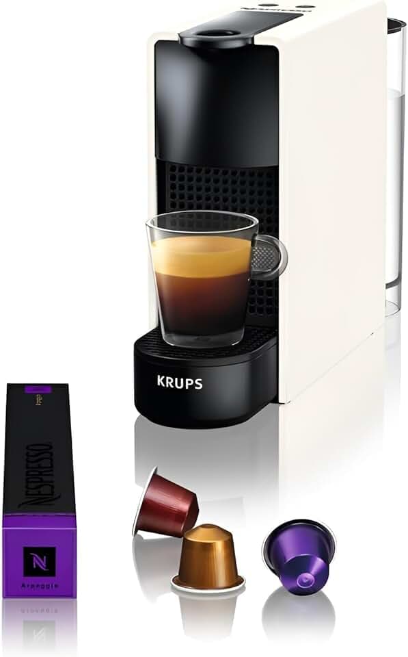 Nespresso Krups Machine à Café Essenza Mini Blanche, 19 Bars + Kit de Bienvenue, Design Compact, Expresso et Lungo, Arrêt Automatique, YY2912FD