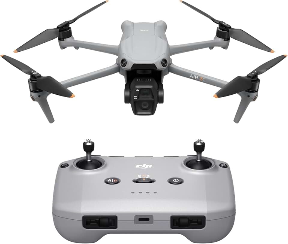 DJI Air 3S (RC-N3), drone avec caméra 4K, drone à double cam avec caméra grand-angle CMOS 1'', vidéo HDR 4K/60 ips et 14 stops de plage dynamique, temps de vol max. de 45 min, transmission sur 20 km