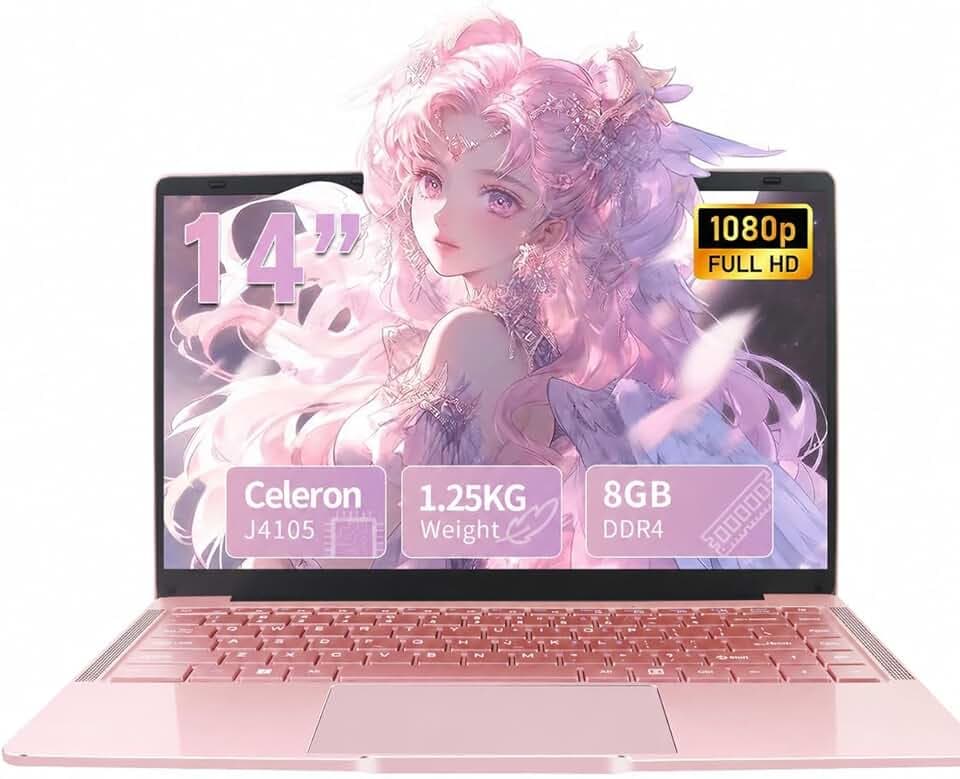 Ordinateur Portable 14 Pouces, 8 Go DDR4, Ultrabook, IPS 1920 x 1080, Celeron J4105,sous, avec Protection de Clavier AZERTY en français，(Or Rose, 8GB+128G SSD)