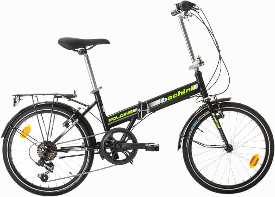 Multibrand Bachini Folding Vélo Pliant Classique 20 Pouces, 6 Vitesses, Frein V-Brake, Garde-Boue, Sonnette, pour Adultes et Adolescents, Convient pour 155–185 cm