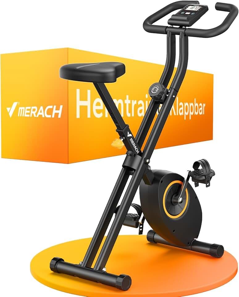 MERACH Vélo d’Appartement Pliable, Velo d Appartement avec Écran LCD, Vélo de Fitness Magnétique à Domicile avec Coussin Confortable, Gain de Place, Pour l’Entraînement Cardio, Capacité Max 136KG Recycled Claim Standard 100