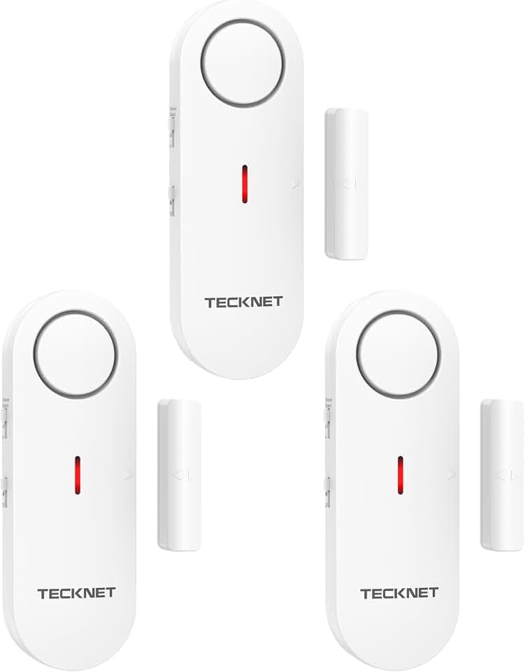 TECKNET Alarme Porte et Fenêtre sans Fil, Alarme et Carillon 2 en 1, Contrôle du Volume à 3 Niveaux, Systeme Alarmes Maison, Alarmes Antivol sans Fil pour la Maison, Le Magasin, Le Bureau (3 PCS) Global Recycled Standard