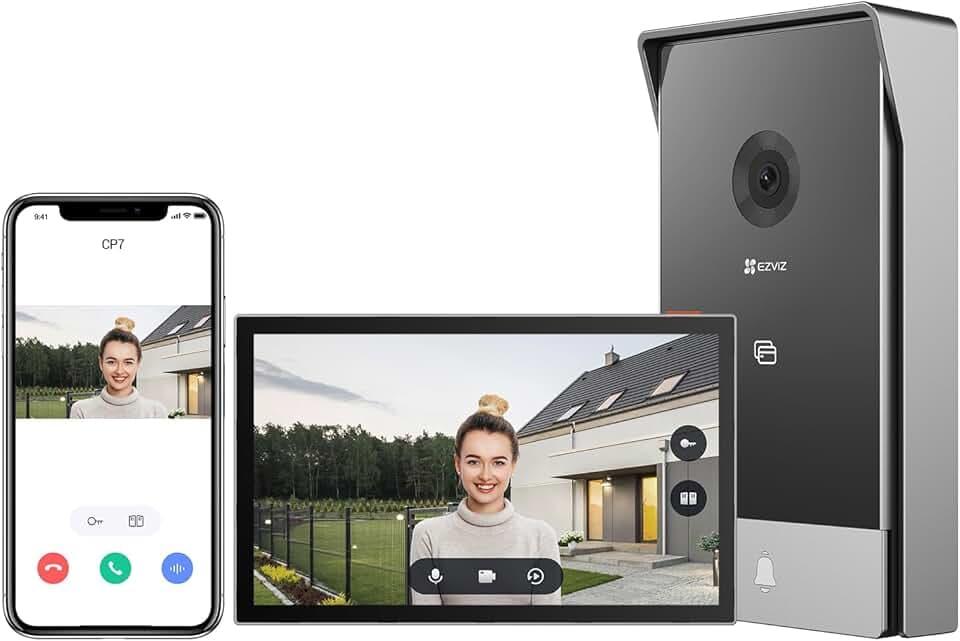 EZVIZ CP7 2K Visiophone Connecté Interphone Vidéo, 7 Pouces Moniteur Tactile, Unlock à Distance, 2 Fils, Detection Humaine, Option RFID, Audio Bidirectionnel, Vision Nocturne, étanche, WiFi bi-Bande