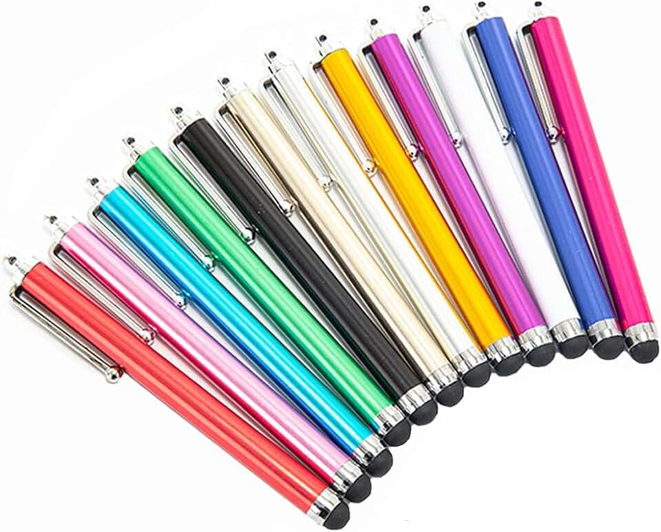 12 Pièces Stylet Stylo, Stylet capacitifs Universels, Tactile Stylo Écran Capacitive, pour Tablettes et Téléphones Portables, 12 Couleurs
