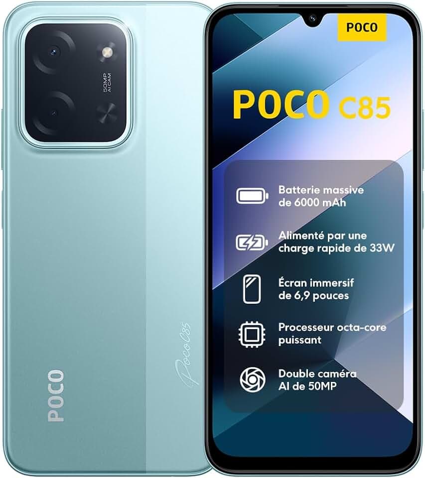 XIAOMI POCO C85 6+128GB Smartphone 6.9" 120Hz 8mm Design MediaTek Helio G81-Ultra Octa-Core Dual Camera AI 50MP 6000mAh, 2 Year Warranty, Green, Charger Not Included