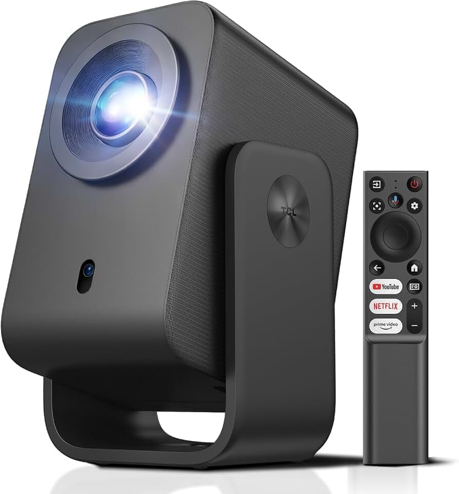 TCL C1 Videoprojecteur 4K Compatibilité, Natif 1080P, Audio Dolby 8 W, Netflix Certifié, Smart Google TV Intégré, Auto Focus/Keystone, Wi-FI Bluetooth, Pivotant à 285° Mini Projecteur Video Portable Global Recycled Standard