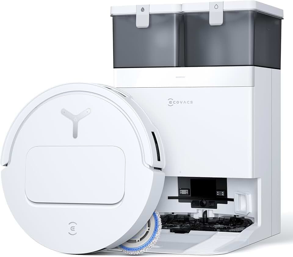 ECOVACS T50 Pro Omni Gen2 Aspirateur Robot, 21000Pa amélioré par T30 Pro Omni, Brosse latérale et serpillière Extensibles, Ajout Automatique Solution de Nettoyage, Lavage à l'eau Chaude 75℃, Blanc