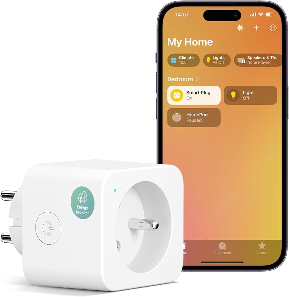Meross Prise Connectée (Type E), 16A Smart Plug Compatible avec Apple HomeKit, Alexa et Google Home, Prise Intelligente avec Mesure de Consommation Électrique, Commande Vocale et Contrôle à Distance