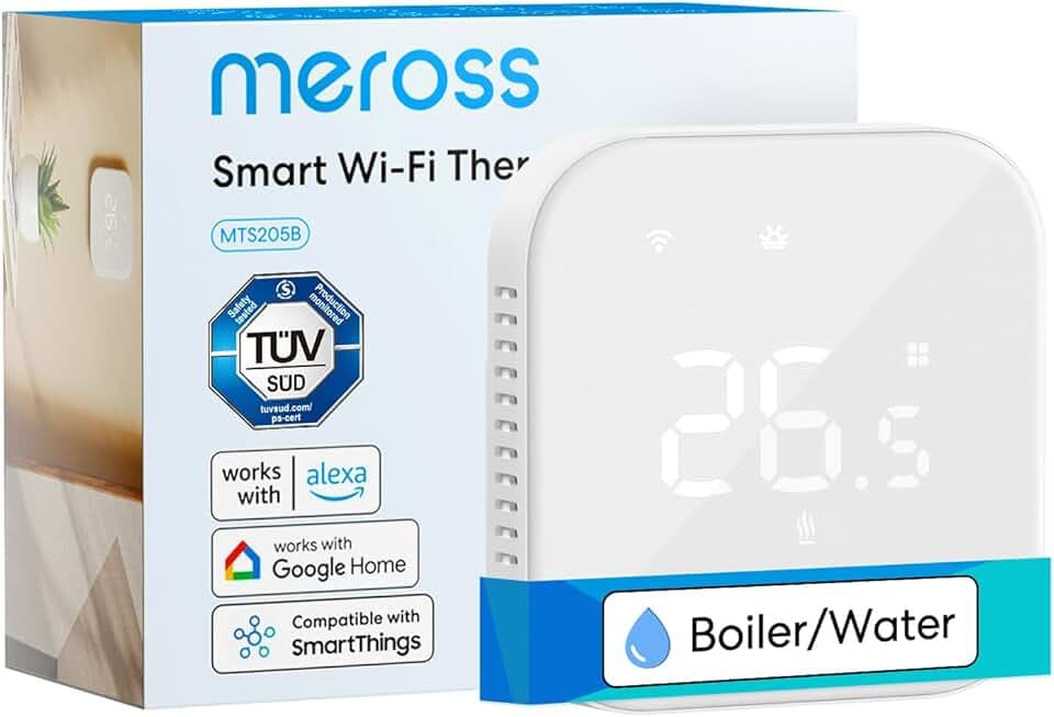 Meross Thermostat Connecté Encastrable, WiFi pour Chaudière Gaz/Chauffage au Sol à Eau, Filaire Compatible avec Alexa et Google Home, Commande Vocale et Contrôle à Distance Certifié ClimatePartner