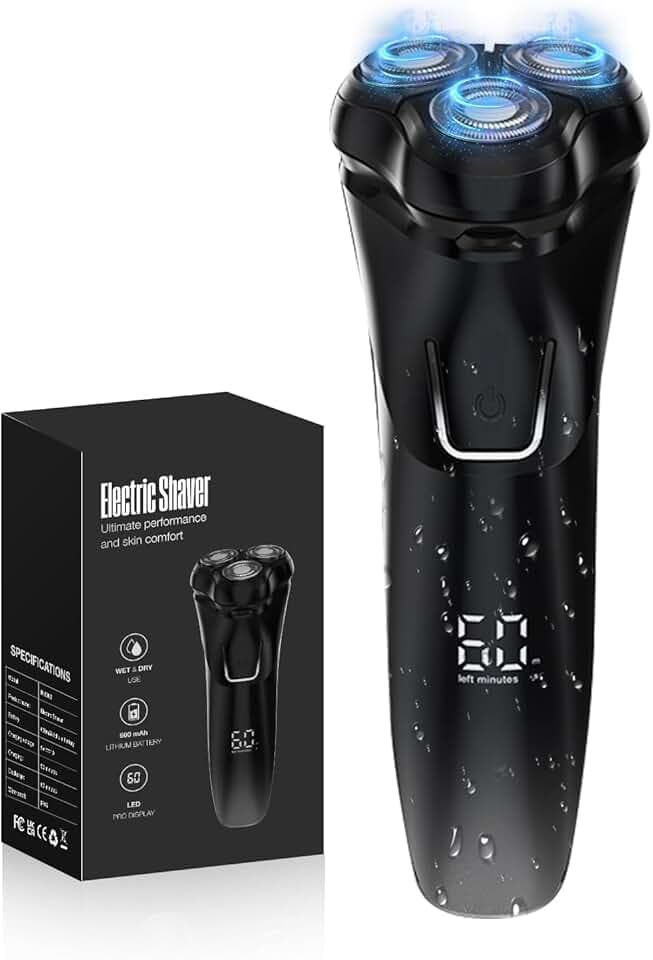 Rasoir Electrique Homme avec Écran LCD, IPX7 Étanche pour Rasage Sec et Humide, 4D Tête Flottante, 120 Min d'Autonomie, Rasoir Rechargeable avec Verrouillage de Voyage, Idéal pour Peau Sensible (Noir)
