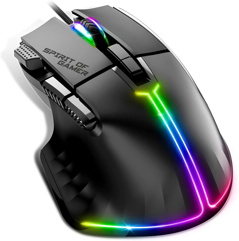 Spirit Of Gamer | Souris Gamer Filaire pour PC 12800 DPI | Souris RGB avec 8 Boutons Programmables Dont 1 Rapid Fire | Rétroéclairage 13 Effets | Gaming Mouse Ergonomique