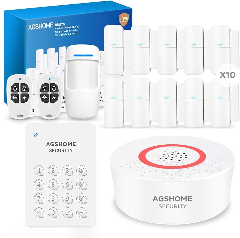 AGSHOME Alarme Maison sans Fil 15 Pack 120DB, Compatible avec Alexa | Installation facile, alertes APP sans abonnement, contrôle à distance, batterie de secours 8h et système extensible
