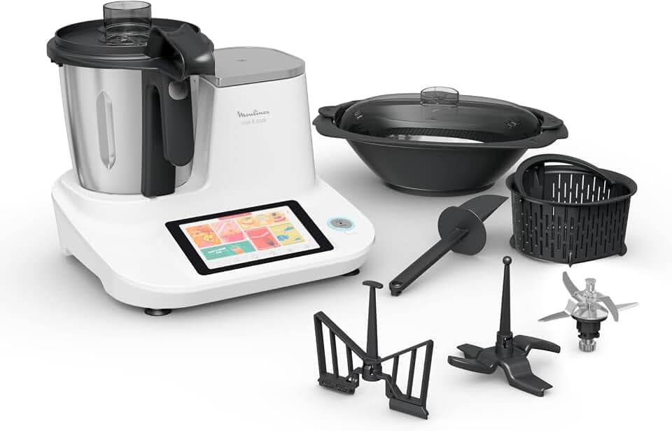 Moulinex Click & Cook Robot cuiseur avec balance cuisine intégrée, Puissance 1400 W, Capacité 3,6 L, 32 fonctions, 10 programmes automatiques, Ecran numérique tactile, Utilisation facile HF506110 | Puissance 1400 W, Capacité 3,6 L, 32 fonctions, 10 programmes automatiques, Écran numérique tactile