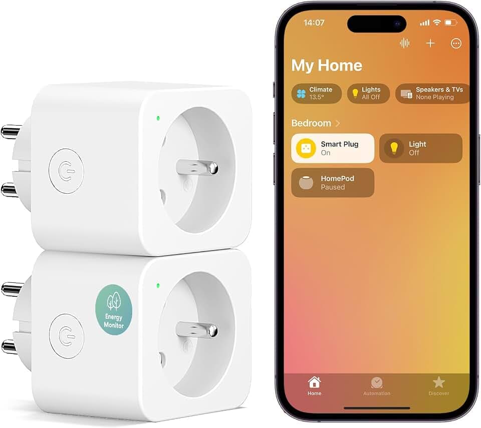 Meross 16A Prise Connectée (Type E) avec Mesure de Consommation Électrique | Smart Plug Compatible avec Apple HomeKit, Alexa et Google Home, lot de 2 prises avec Commande Vocale, Contrôle à Distance