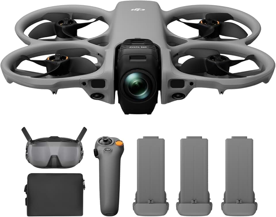 DJI Avata 360 Bundle Motion Fly More, drone 360° avec imagerie 360° 8K 1 pouce, drone caméra 360° avec protection d’hélices. Inclut Goggles N3 et RC Motion 3 pour contrôle de mouvement intuitif.