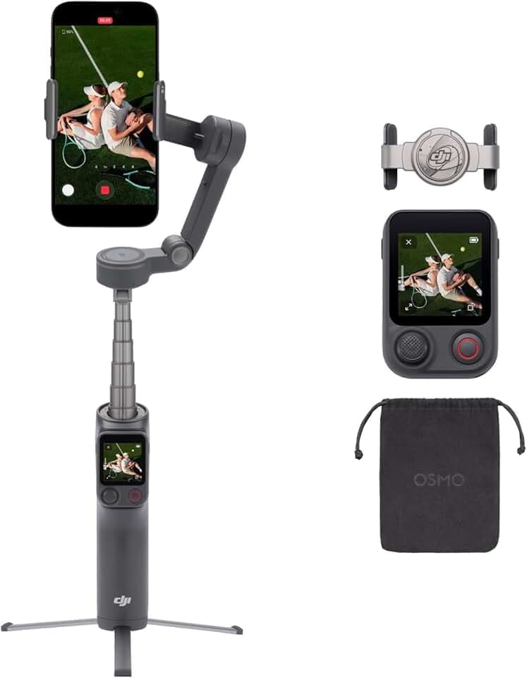 Osmo Mobile 8P nacelle stabilisatrice pour iPhone et Android, radiocommande, Suivi natif, Barre d’Extension et trépied intégrés, Batterie 10 h, stabilisation sur 3 Axes Robuste | Suivi natif, barre d’extension et trépied intégrés, batterie 10 h, stabilisation sur 3 axes robuste