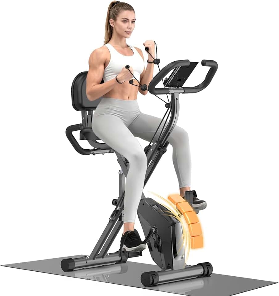 Vélo d'appartement pliable pour la maison 4 en 1 ergomètre pliable pour la maison, 150 kg, portée avec résistance magnétique réglable et écran LCD fitness bike avec capteurs à pulsation