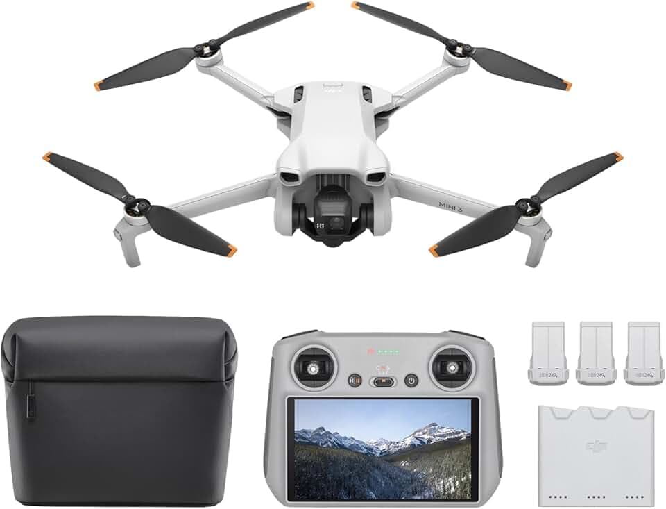 Bundle DJI Mini 3 Fly More (DJI RC) – Mini drone caméra léger et pliable avec vidéo 4K HDR, temps de vol de 38 minutes, Prise verticale réelle et fonctions intelligentes.