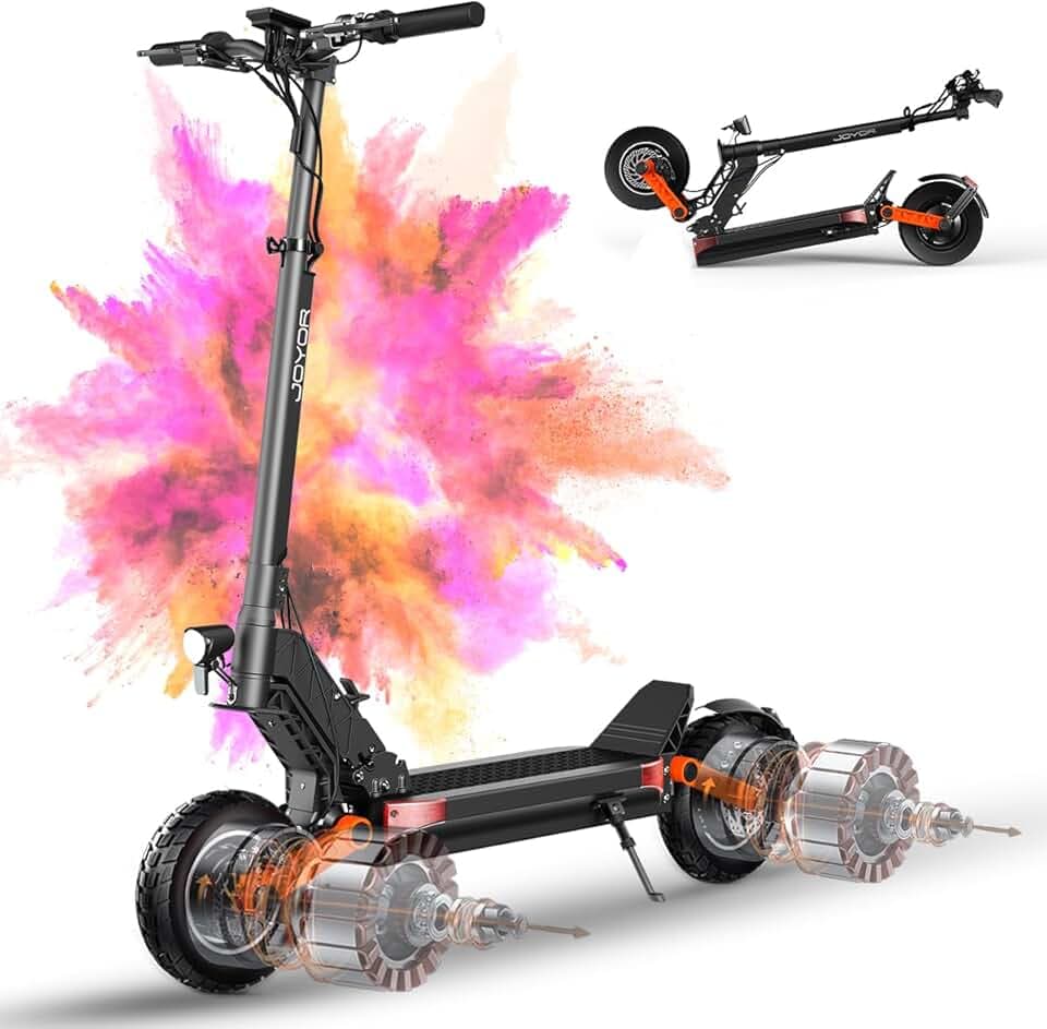 JOYOR Trottinette Electrique Adulte S/T Serie Autonomie 50-90KM Batterie 48/60V 13/18/26Ah Moteur 600W/600W*2/1000W*2 Trotinette Electrique Puissante Tout Terrain Ultra Legere Double Suspension