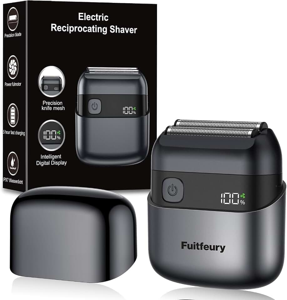 Rasoir Electriques Hommes Portable, Mini Rasoir Barbe & Visage, Étanche IPX7, Sans Fil avec Écran LED, Charge Rapide, Lames de Précision, Technologie Micro-Peigne, Voyage & Maison